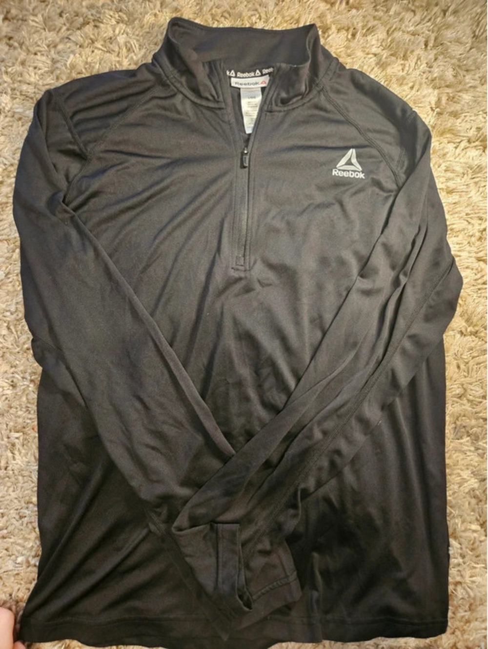 Reebok Mens Large Lightweight Pullover hoodie 3/4 zip Black